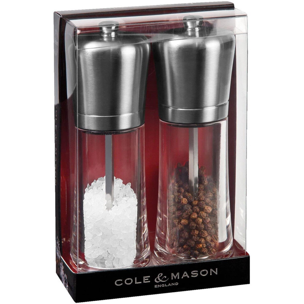 Cole & Mason Sandown Salt/Pepper Mill, Acrylic/Stainless Steel, Transparent/Silver, 28 x 28 x 18 cm
