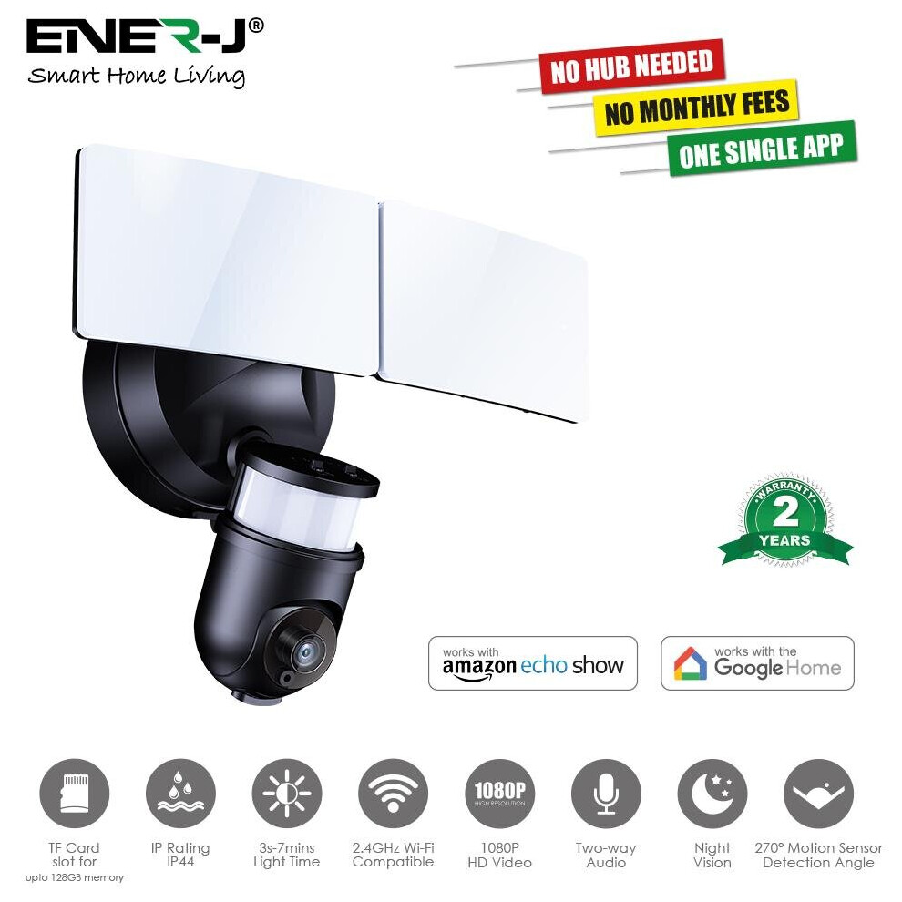Ener-J Smart WiFi LED Floodlight Security Camera System with Floodlight - Black