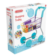 Casdon Shopping Trolley with Play Food - Realistic Kids' Grocery Cart, Chunky Handle, Deposit Key & Wide Wheels (Ages 3+)