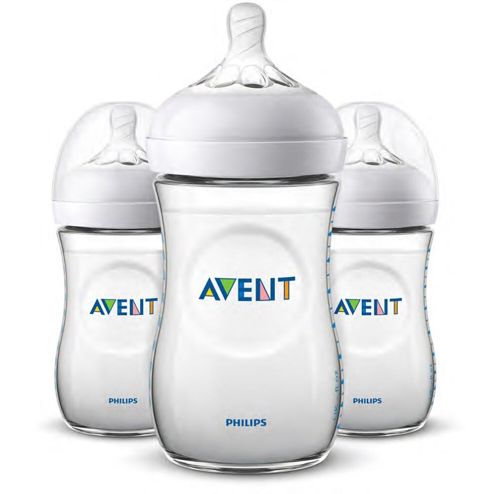 Philips Avent Natural Baby Feeding Bottle 260ml, 3-Pack, Soft Slow-Flow Teat 1m+