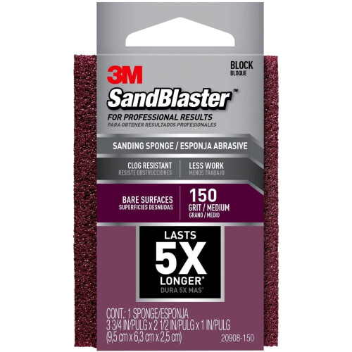3M 3M Sandblaster Sanding Sponge For Bare Surfaces, Small Detail, Medium, 150 Grit