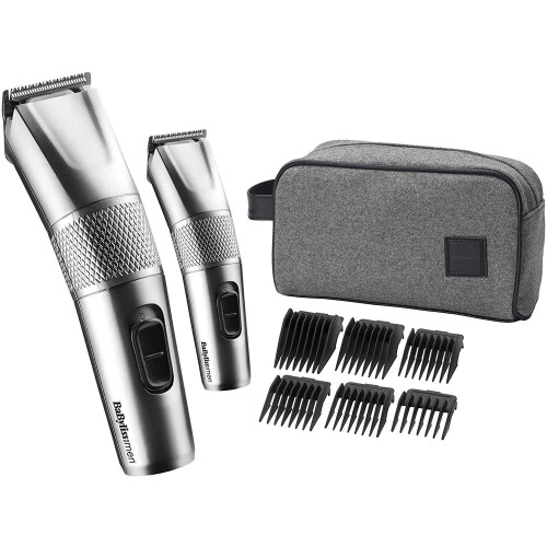BaByliss BaByliss Men Steel Edition Clipper Gift Set, Grade 1-8 Battery Trimmer, Washbag