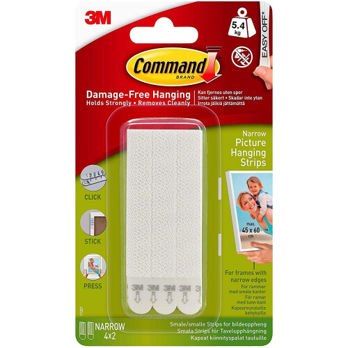 3M Command Narrow Picture Hanging Strips-White 4 Sets/Pkg 1