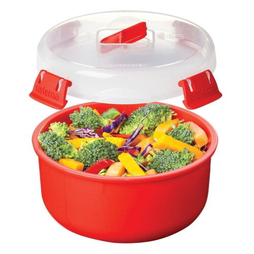 Sistema Sistema Microwave Round Container, 915 ml - Red/Clear 1