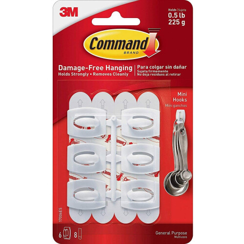 3M Command Mini Hooks-White 6 Hooks & 8 Strips 1
