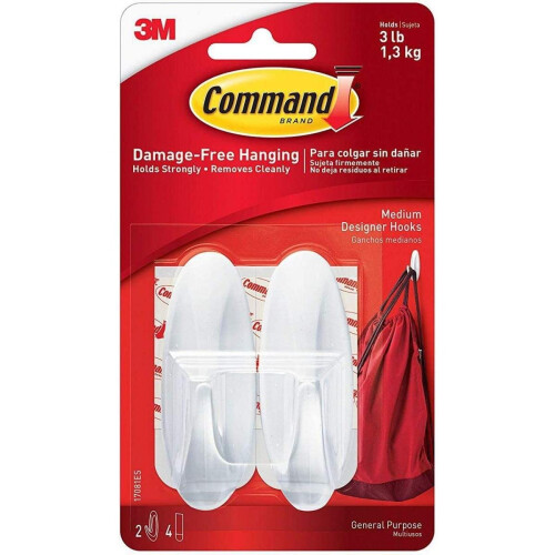 3M Command Medium White Designer Hooks (Pack 2) 1