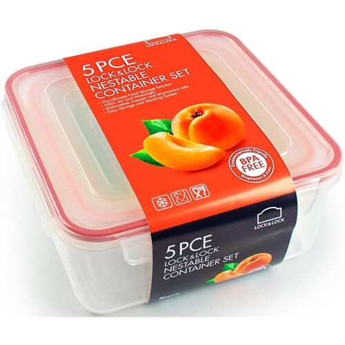 Lock & Lock Coloured Square 5 Piece Nesting Set 2