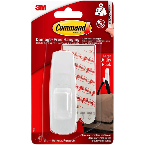 3M Command Large Utility Hooks-White 1 Hook & 2 Strips 1