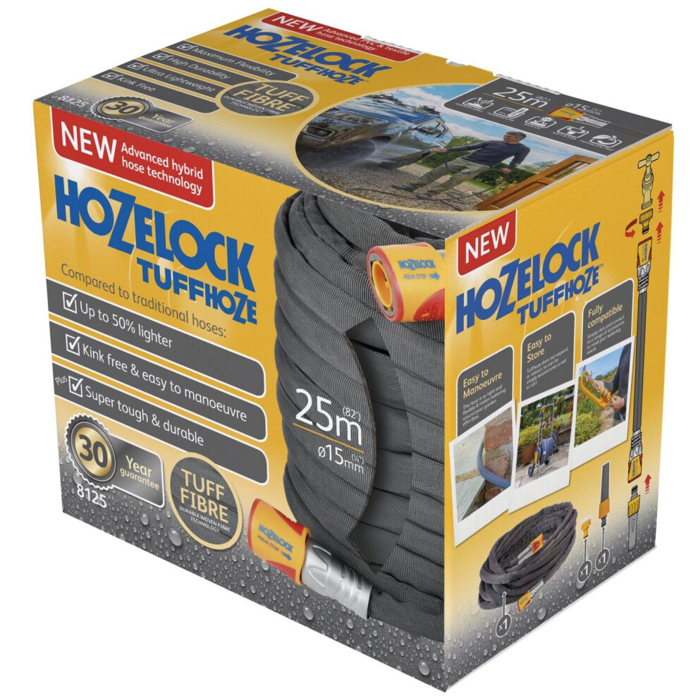 Hozelock Watering Tuffhoze Hose 25m Outdoor Garden Flexible HoseKink Free