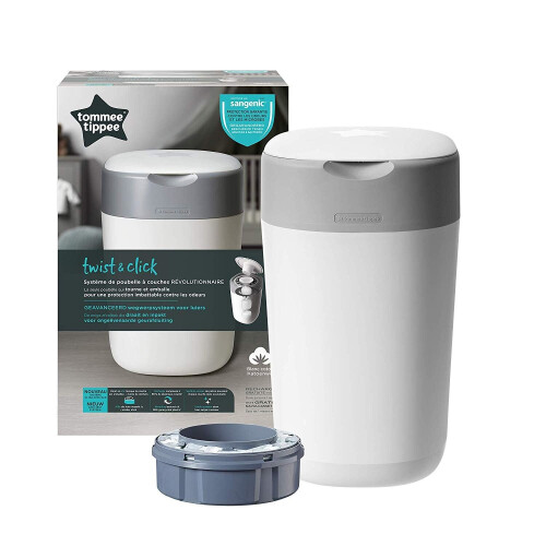 Tommee Tippee Tommee Tippee Twist and Click Advanced Nappy Bin & 1x Refill Cassette, White 2