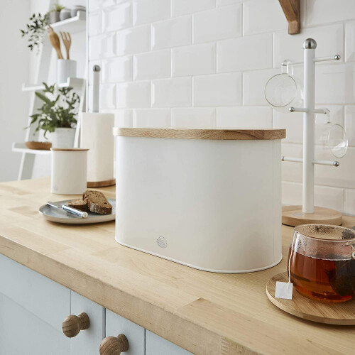 Swan (White) Swan Nordic Oval Bread Bin with Cutting Board Lid 2