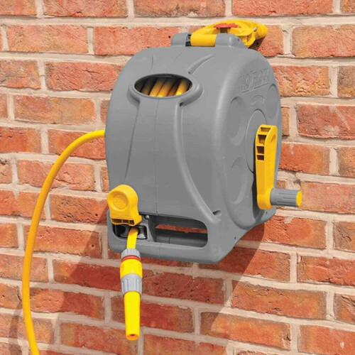 Hozelock Wand- oder tragbare HOZELOCK Abroller Ø 12,5 mm - Kompakter geschlossener 2N1 Abroller + 25M Schlauch 1