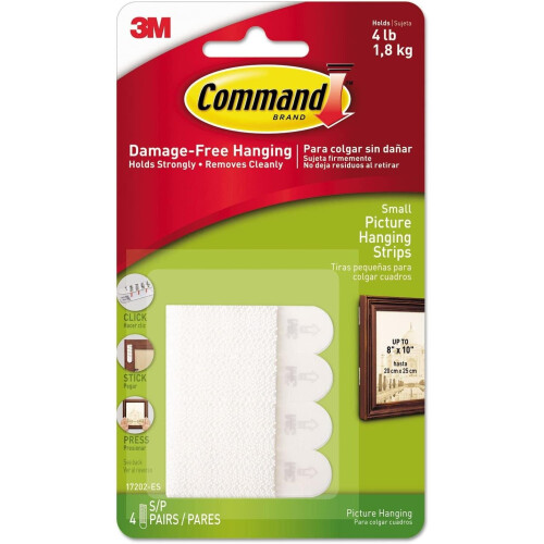 3M Command Small Picture Hanging Strips-White 4 Sets/Pkg 1