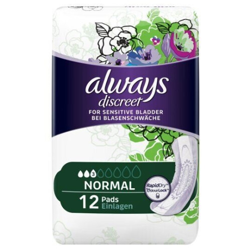 Always Always Discreet Sensitive Bladder Incontinence Pads Normal Odour Lock Pack of 12 2