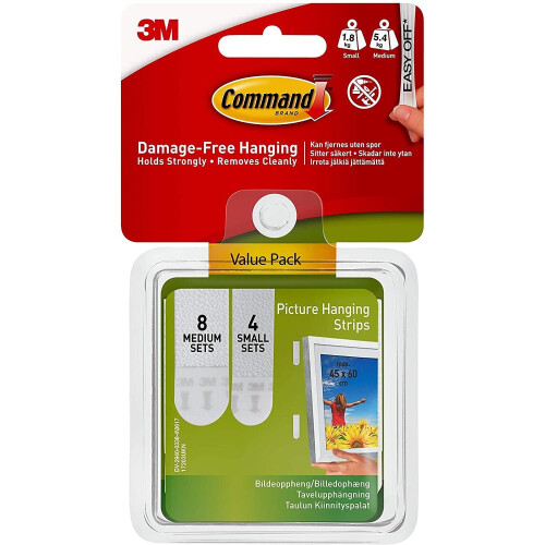 3M Command Picture Hanging Strips 12/Pkg-8 White Medium Sets & 4 White Small Sets 1