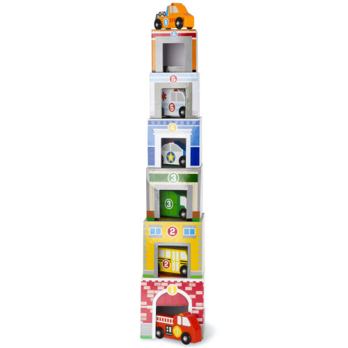Melissa & Doug Melissa & Doug Nesting and Sorting Blocks – 6 Buildings, 6 Wooden Vehicles 1
