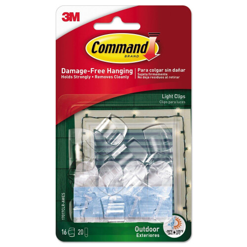 3M Command Outdoor Light Clip 16/Pkg-16 Clear Clips & 20 Strips 1