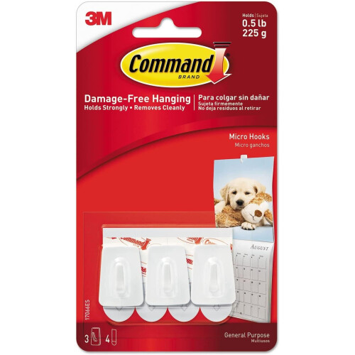 3M 3M 17066 Command Adhesive Micro Utility Hooks  Plastic  White  Three per Pack 1