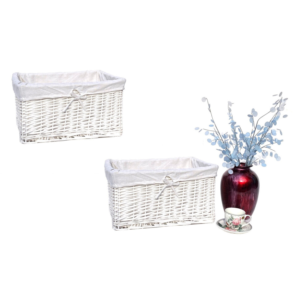 (White, Set Of 2 Small) Willow Wicker Wider Deep Nursery Storage Basket