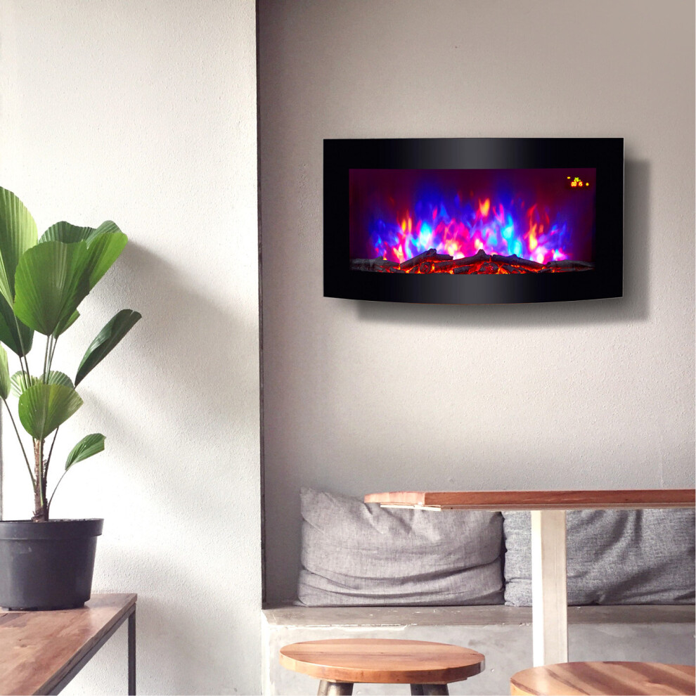 TruFlame Wall Mounted Arched Glass Electric Fire with Log Effect