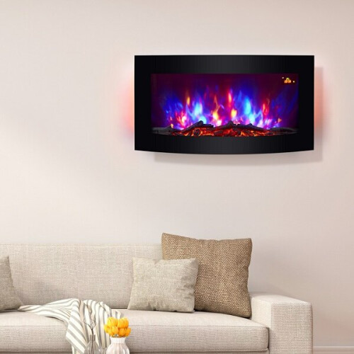 TruFlame Wall Mounted Arched Glass Electric Fire - Logs and Side LEDs