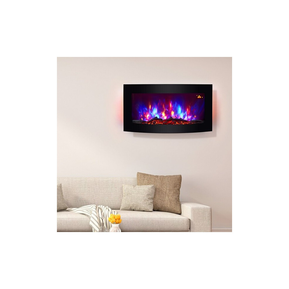 TruFlame Wall Mounted Arched Glass Electric Fire - Logs and Side LEDs