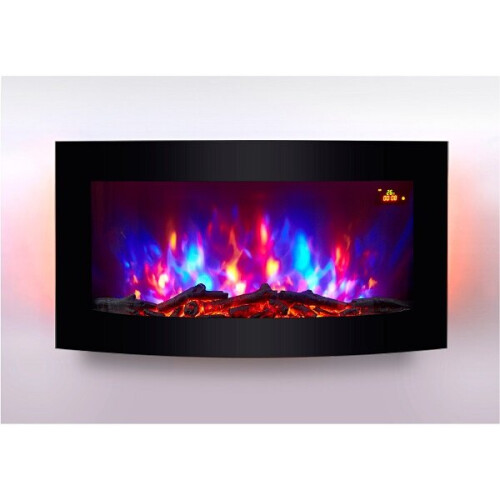 TruFlame Wall Mounted Arched Glass Electric Fire - Logs and Side LEDs 2