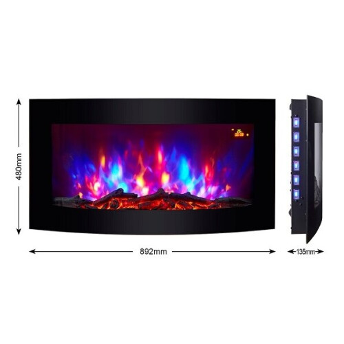 TruFlame Wall Mounted Arched Glass Electric Fire - Logs and Side LEDs 1