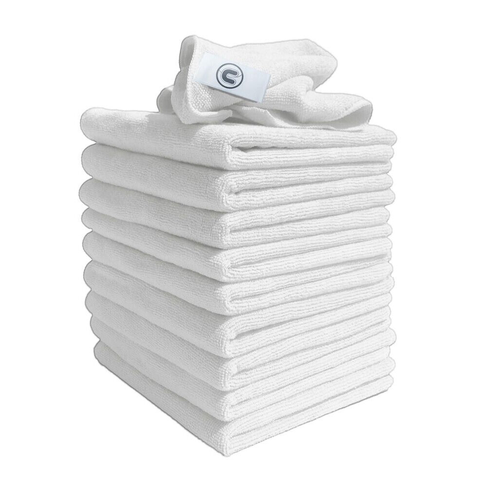 Professional Large Microfibre Cloths - White - Pack of 10 - Discounted Cleaning Supplies - MIWC40AQO