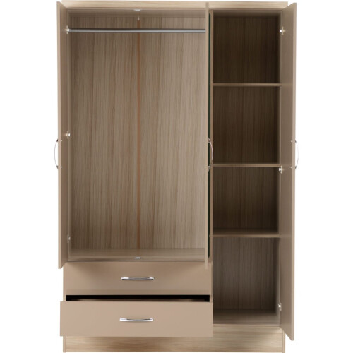 Seconique Nevada 3 Door 2 Drawer  Mirrored Wardrobe OYSTER 1