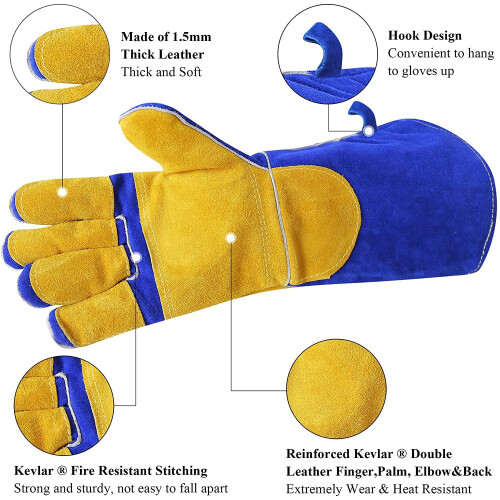 RAPICCA 16 Inches,932F degrees, Leather Forge/Mig/Stick Welding Gloves 2