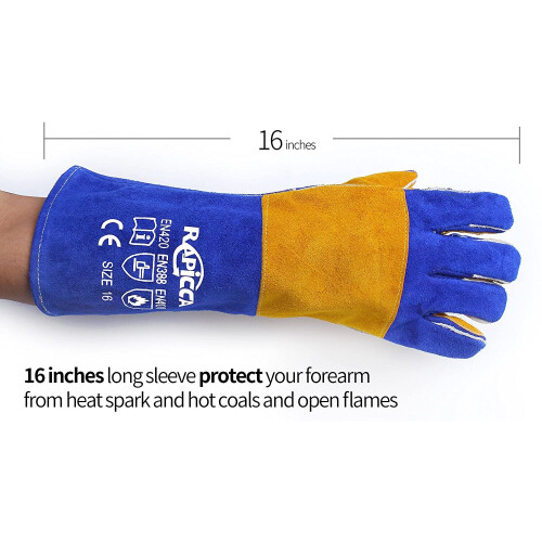 RAPICCA 16 Inches,932F degrees, Leather Forge/Mig/Stick Welding Gloves 1