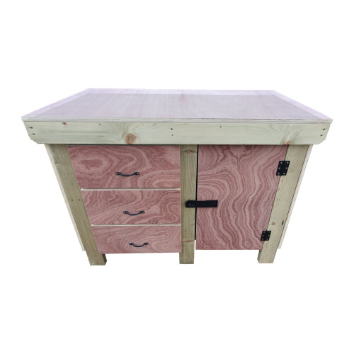 (6ft, Without Back Panel) Wooden Workbench Eucalyptus Top Tool Cabinet with Lockable Cupboard Work Table 2