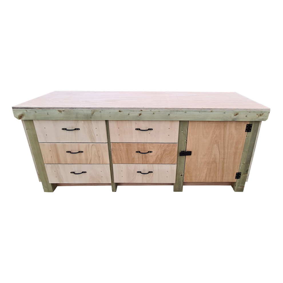 (8Ft, Without Back Panel) Wooden Workbench Eucalyptus Top Tool Cabinet With Lockable Cupboard Work Table 7426998919163