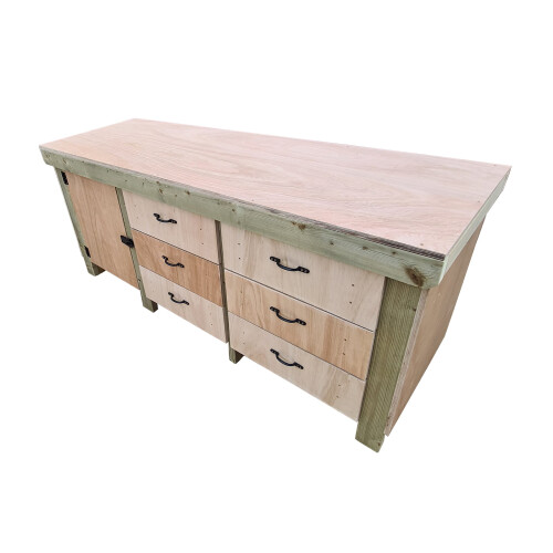 (8ft, Without Back Panel) Wooden Workbench Eucalyptus Top Tool Cabinet Double Shelf with Lockable Cupboard 2