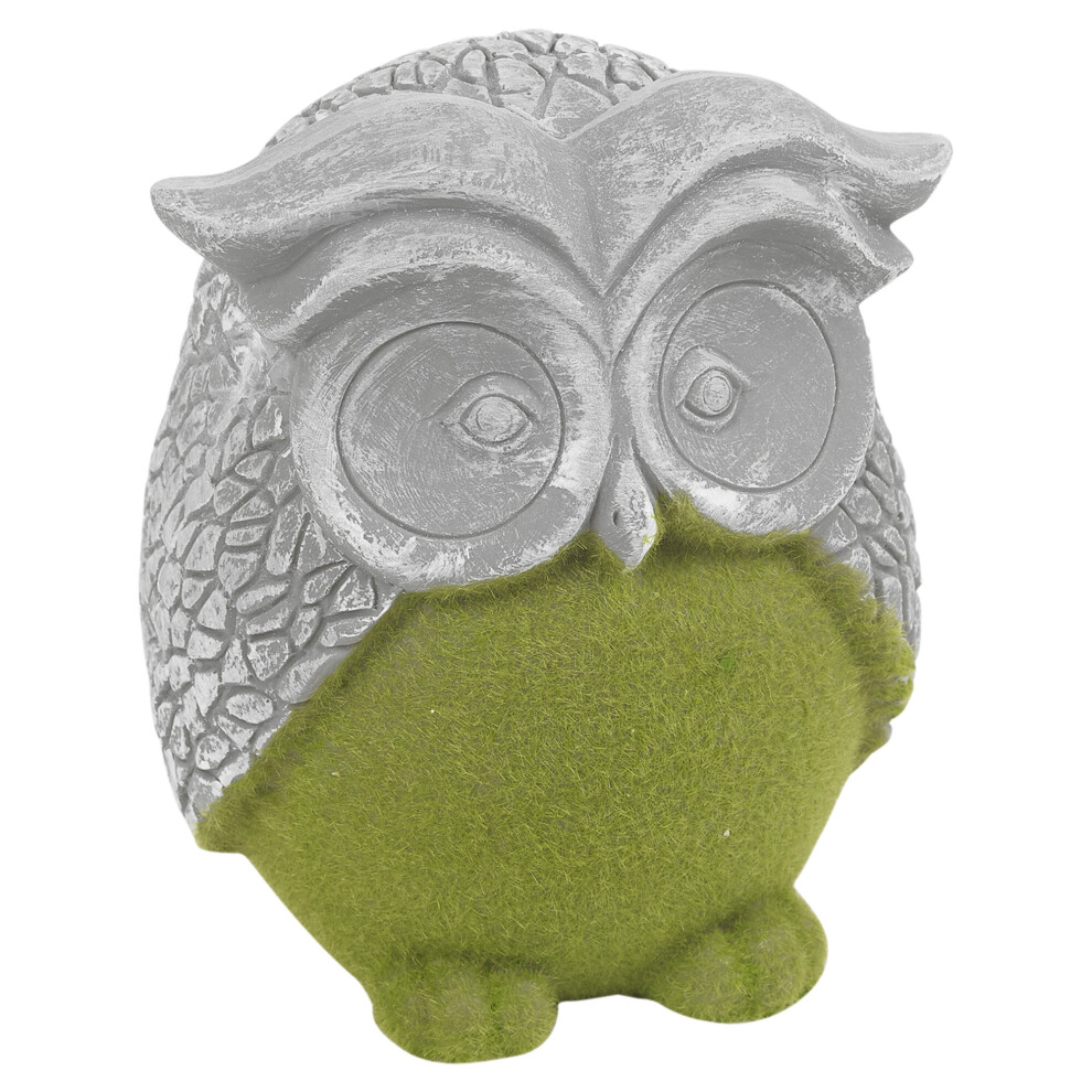 Resin Stone Look Owl Garden Ornament With Artificial Flocked Grass