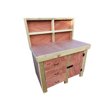 (4ft, With Back Panel) Wooden Workbench Eucalyptus Top Tool Cabinet with Lockable Cupboard Work Table