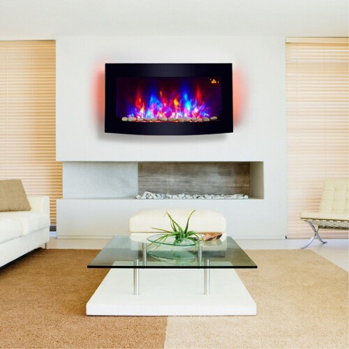TruFlame 7 colour Side LEDs Wall Mounted Arched Glass Electric Fire with Pebbles