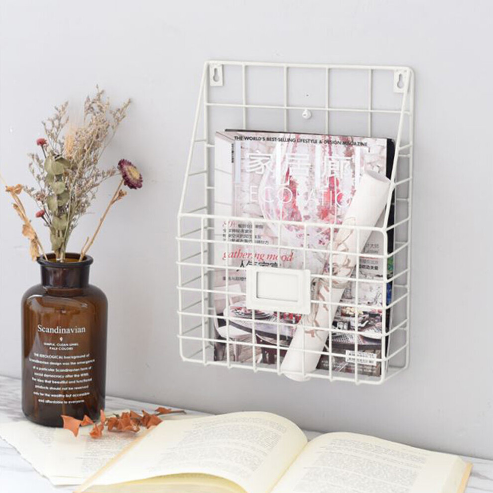 (White ) Metal Magazine Letter Newspaper Basket Wall Shelf  Organizer