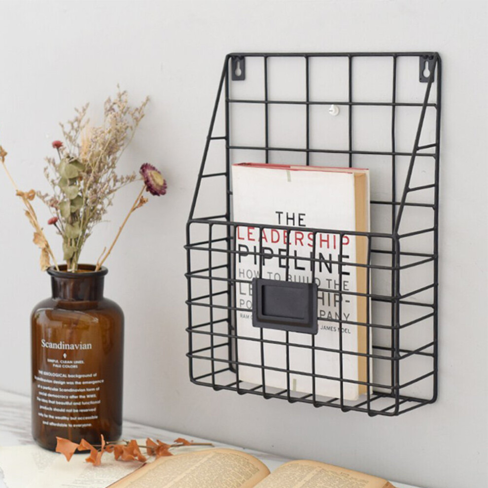 (Black ) Metal Magazine Letter Newspaper Basket Wall Shelf  Organizer