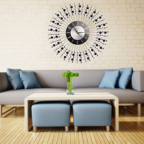 43cm Jeweled Wall Clock Beaded Crystal Sunburst Living Décor Room on OnBuy