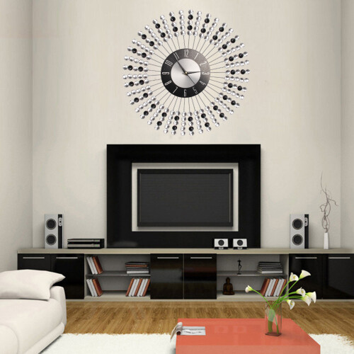 43cm Jeweled Wall Clock Beaded Crystal Sunburst Living Décor Room on OnBuy