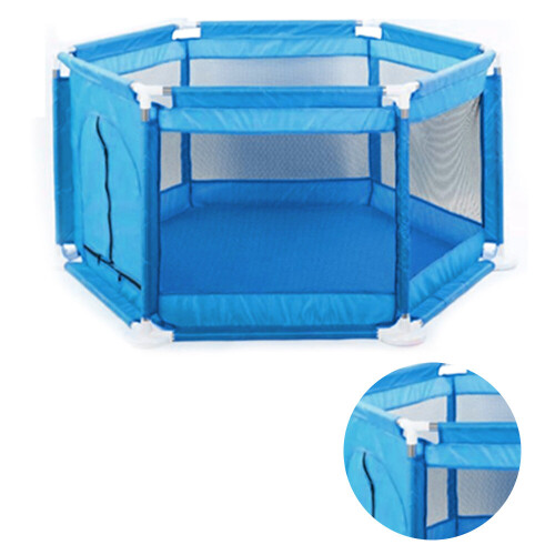 (Blue ) 6 Sides Baby Playpen house with Round Zipper Door