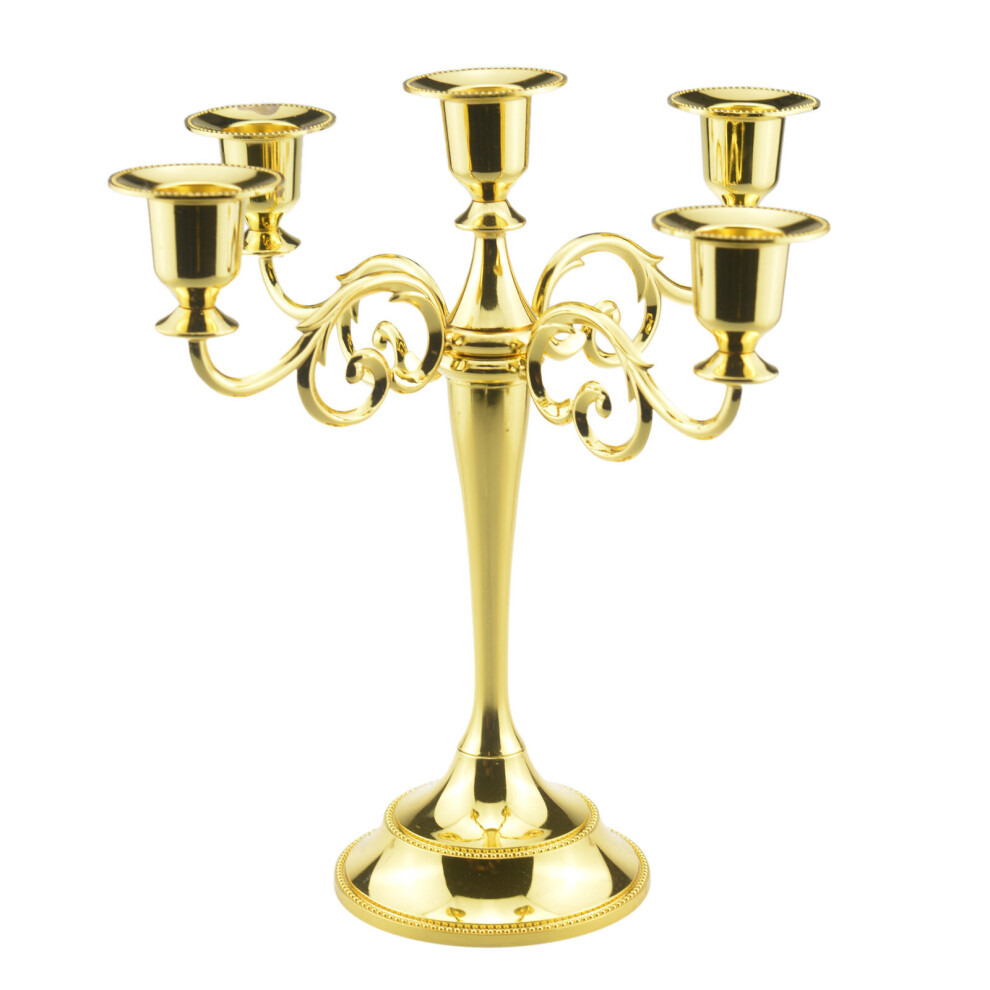 (Golden) 5Arm Perfect Candle Holder Candelabra Stick Xmas Dinning Table Candlestick Decor