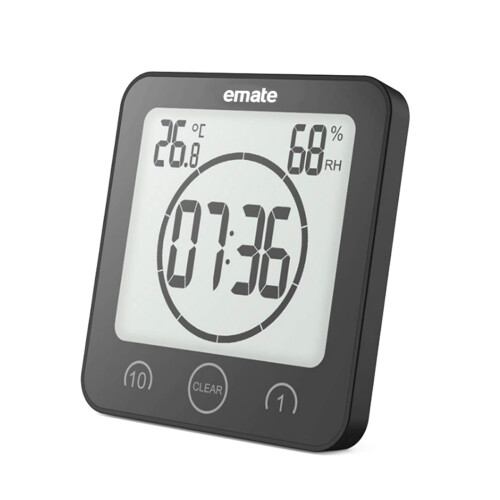 (Black) Bathroom Waterproof Digital Clock Timer Alarm