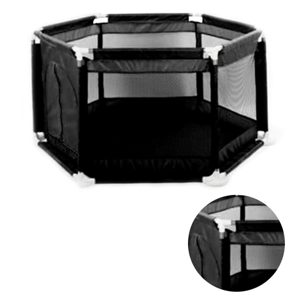 (Black ) Baby Playpen 6 Sides with Round Zipper Door Play