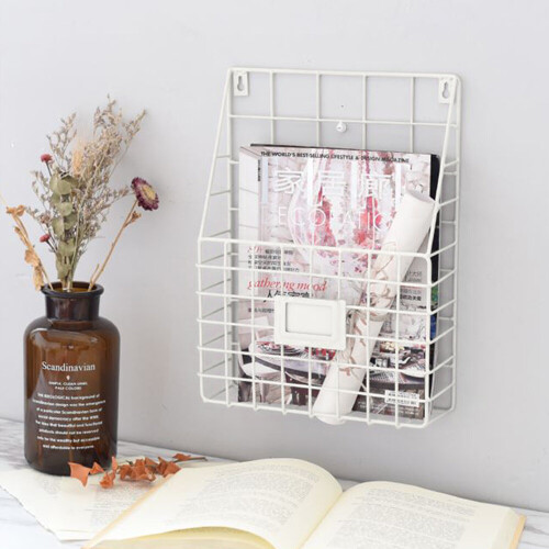 (White ) Magazine Rack Letter Newspaper Basket Wall Shelf Storage