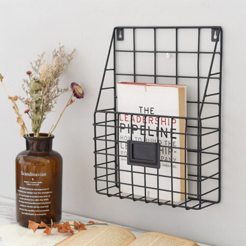 (Black ) Magazine Rack Letter Newspaper Basket Wall Shelf Storage