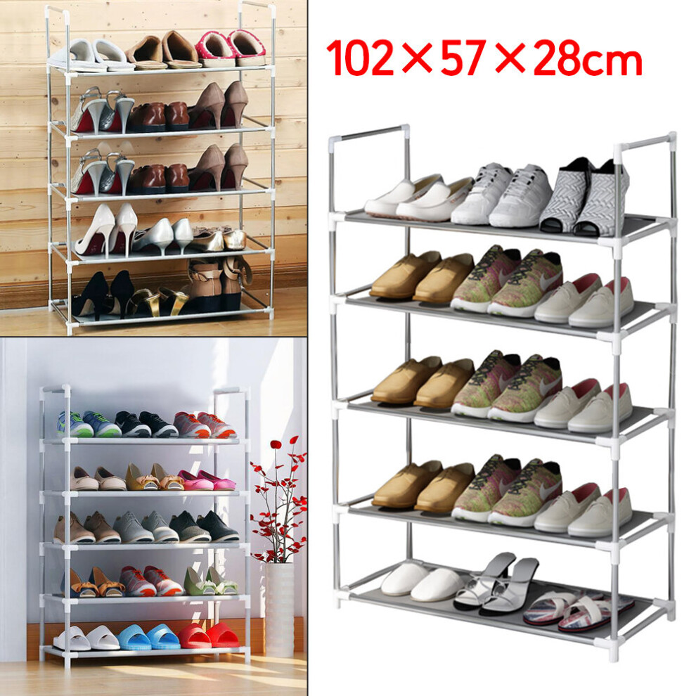 5 Tier Extendable Metal Shoe Rack Space Saving Storage Organiser Shelf