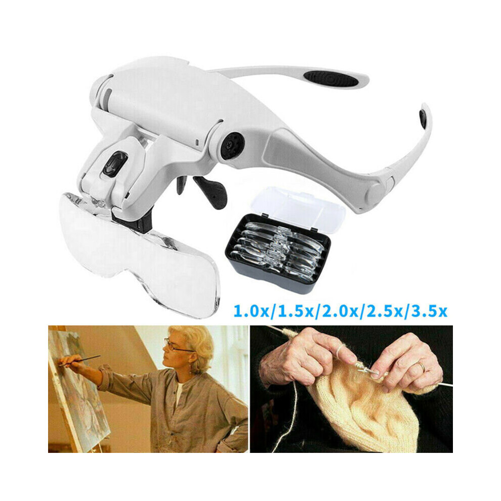 Light Magnifying Glasses Headband W/ Led Hands Free Headset Magnifier 1.0X-3.5X